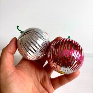 Vintage Japan Christmas Ornaments Silver and Red Set of 2